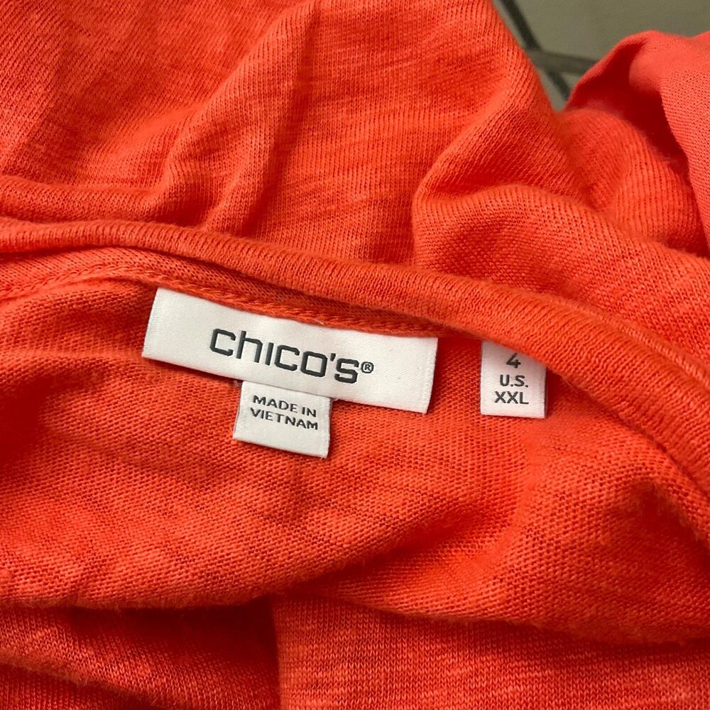 Chicos 100% Linen Orange 3/4 Sleeve Puff Crochet Sleeve Size 4 US XXL - Picture 3 of 9